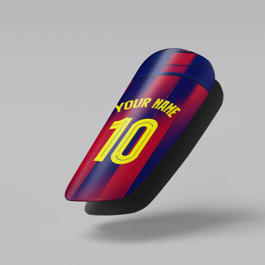 Red and blue cylindrical object with 'Your Name' and number '10' on a gray background