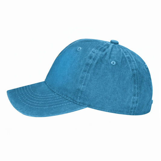 Blue denim cap on a white background