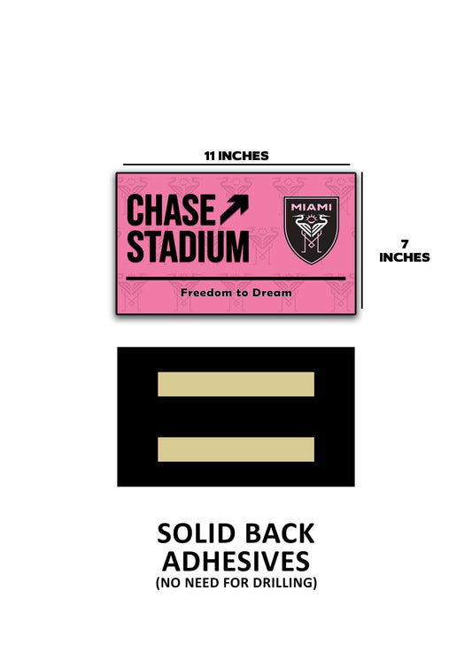 Sticker with dimensions and text on a white background