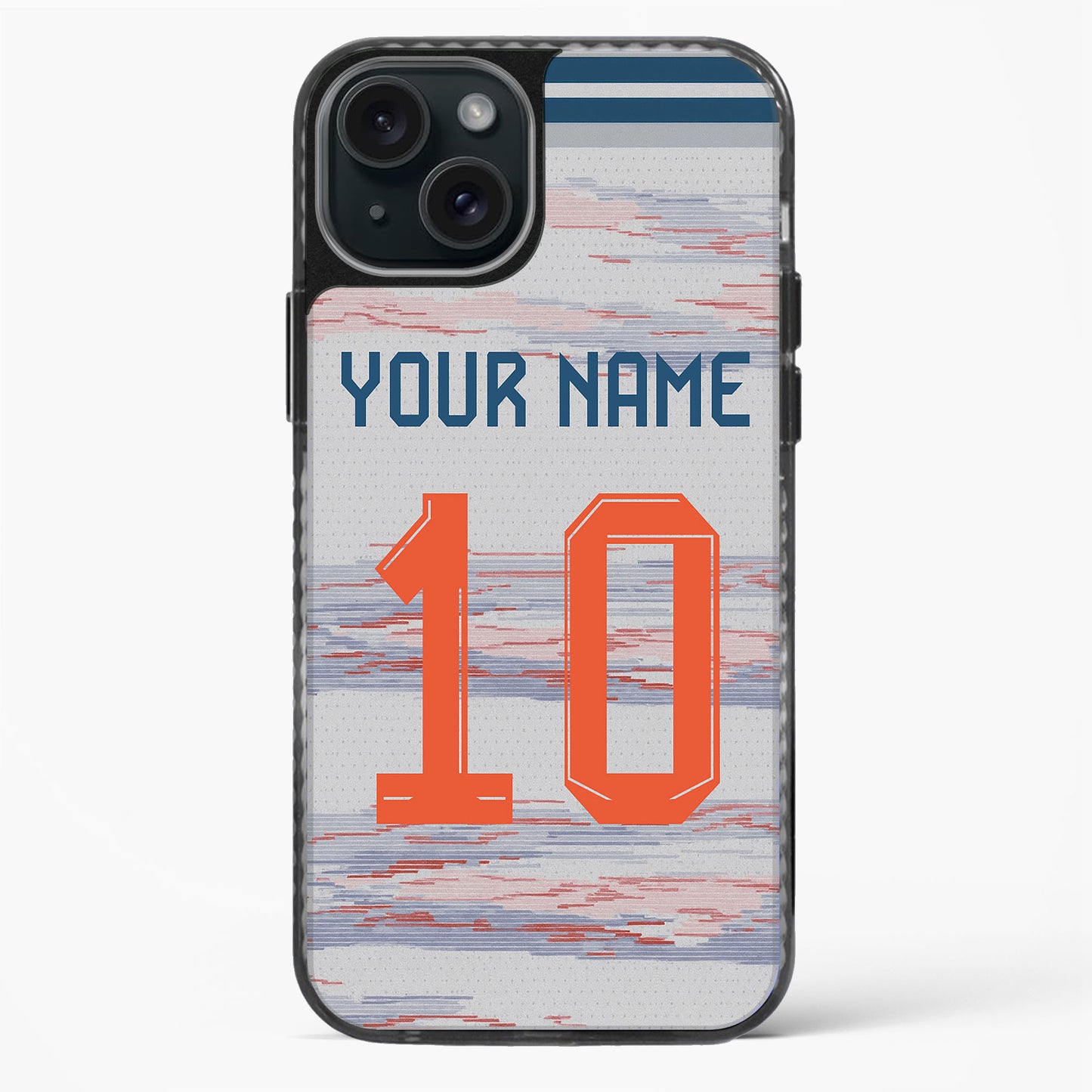 Phone case with customizable text on a abstract patterned background