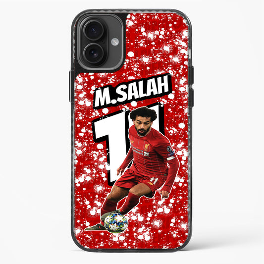 Phone case with a soccer player in a red jersey on a red background