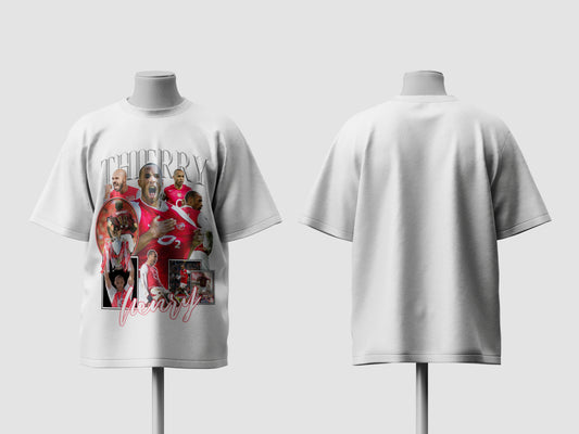 Gray t-shirt with graphic design on front and back on mannequins