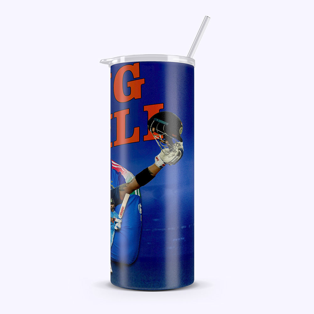 Tumbler with a football player design and 'G I L L' text on a blue background