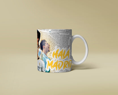 Mug with a printed design on a beige background