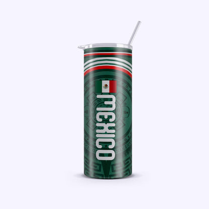 Tumbler with 'Mexico' text and flag design on a white background