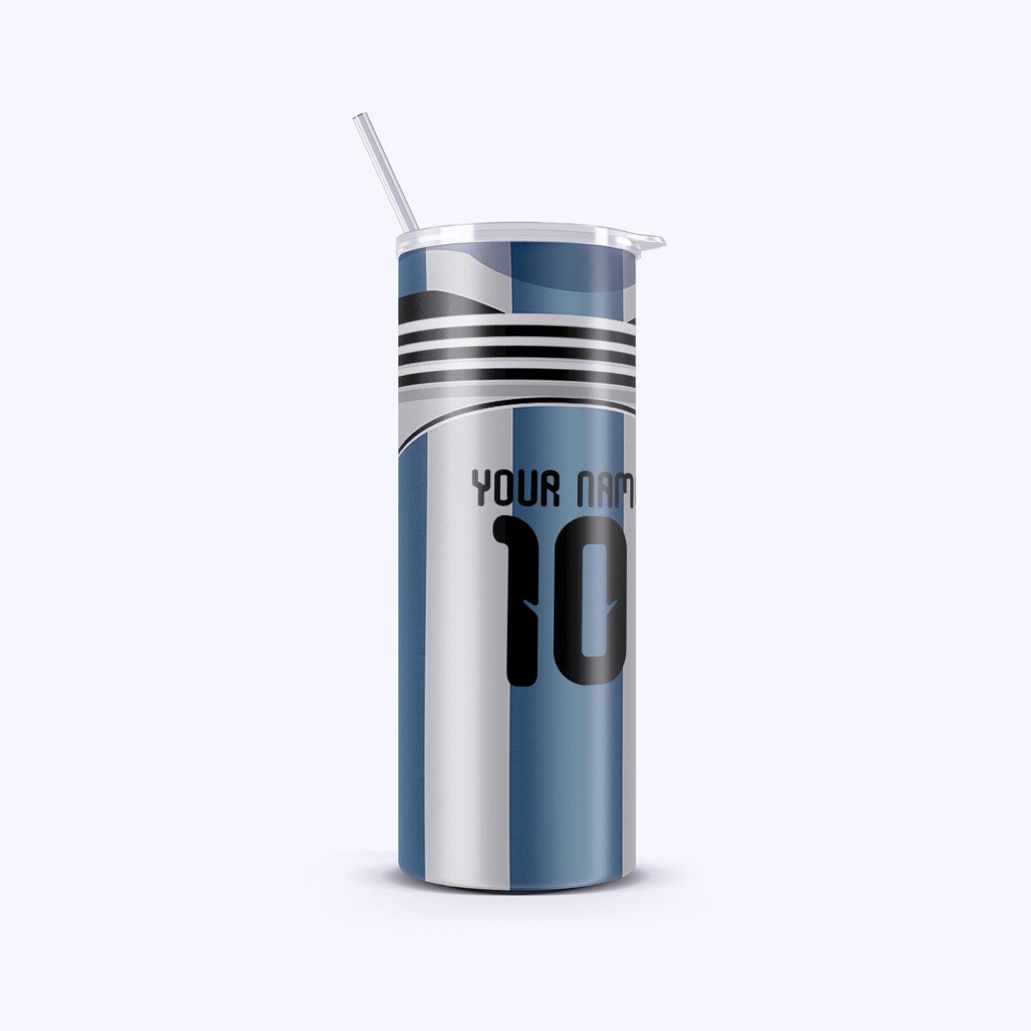 Tumbler with customizable text on a white background