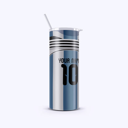 Tumbler with customizable text on a white background