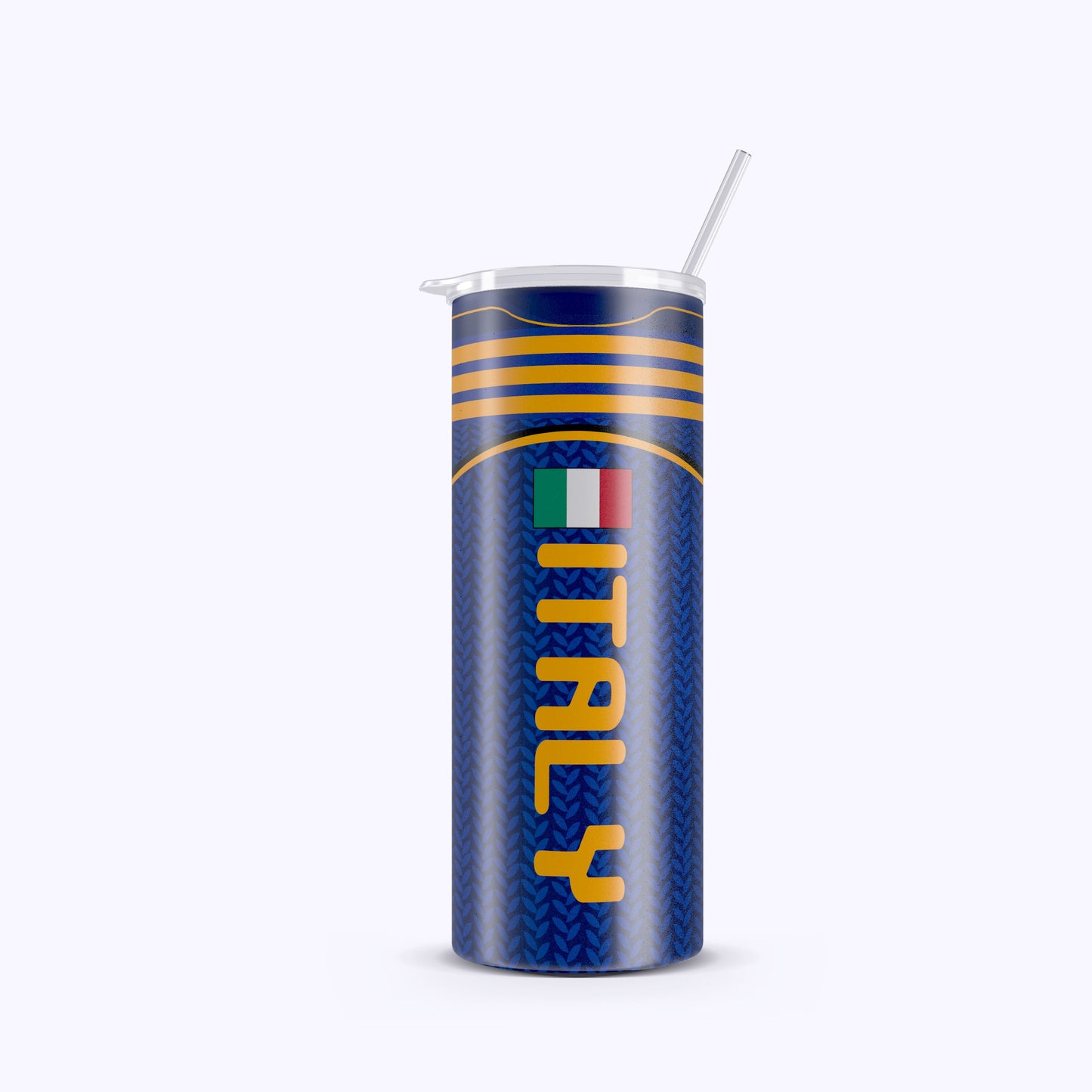 Tumbler with Italian flag design and 'ITALY' text on a white background