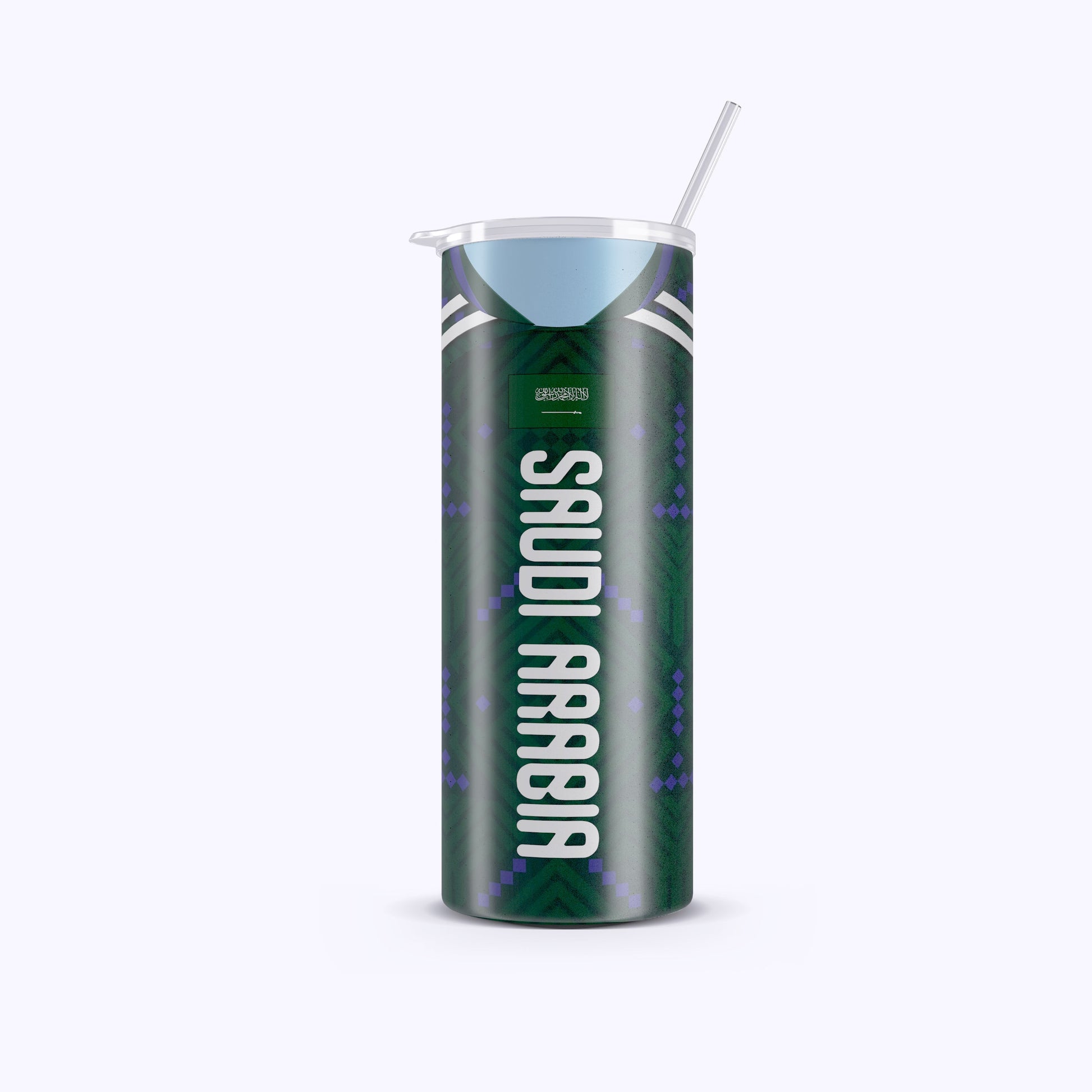 Tumbler with 'Saudi Arabia' text on a white background