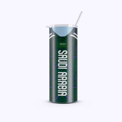 Tumbler with 'Saudi Arabia' text on a white background