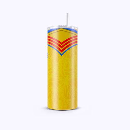 Tumbler with colorful design on a white background