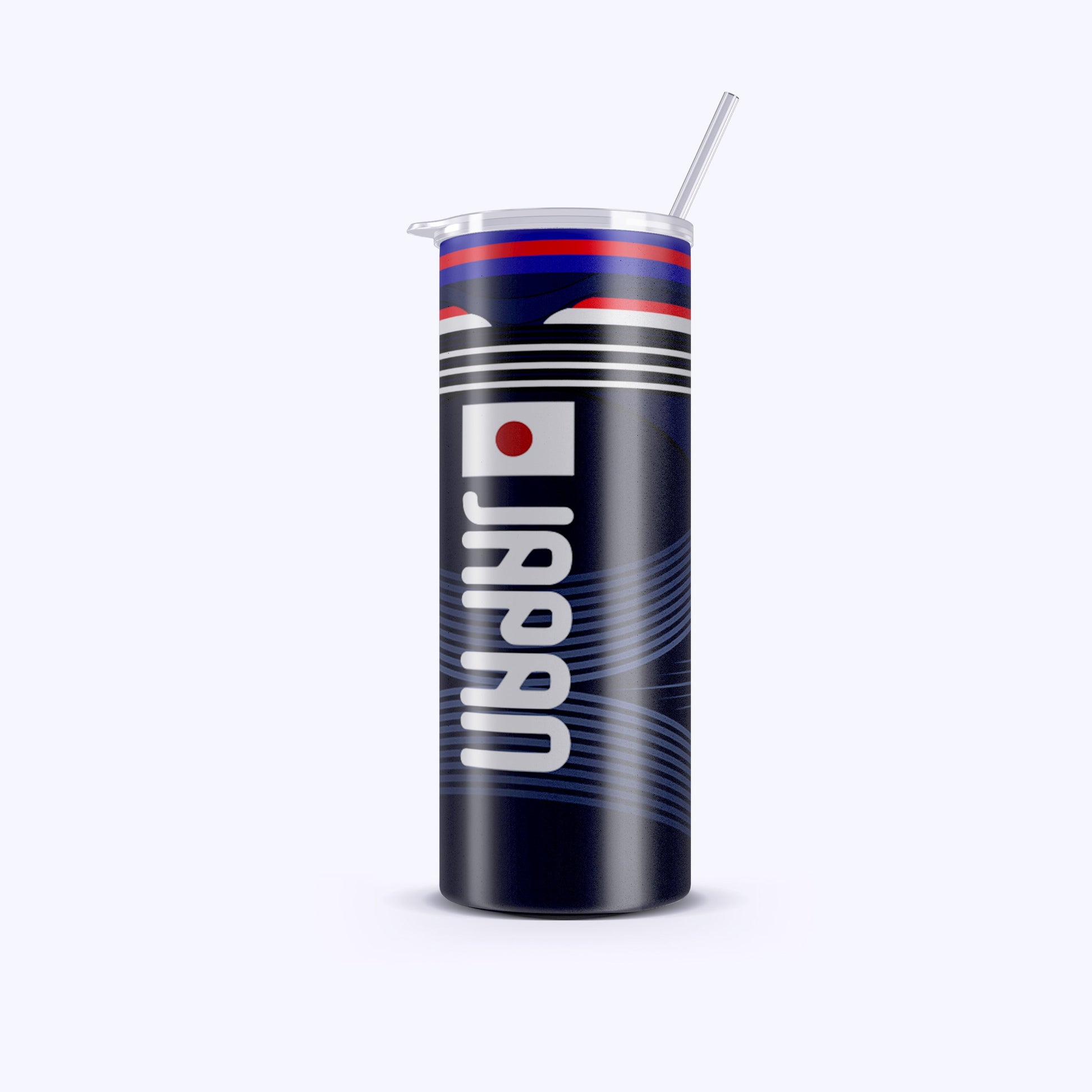 Tumbler with a design featuring the word 'Japan' on a white background