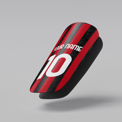 Black and red sports equipment with customizable text on a gray background