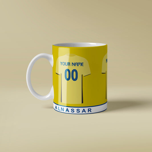 Mug with a design of a sports jersey on a beige background