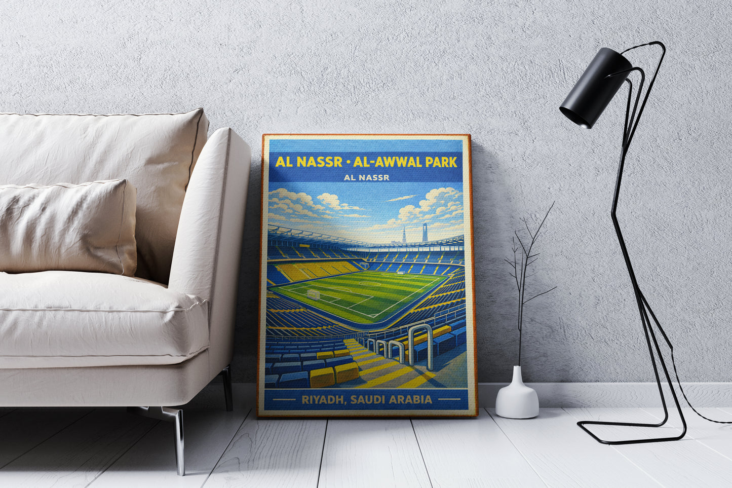 Poster of Al Nasr Al-Awwal Park in a modern living room setting.