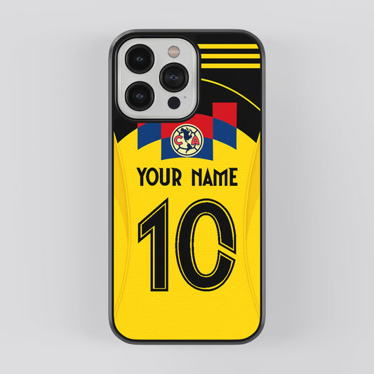 Phone case with customizable text on a gray background