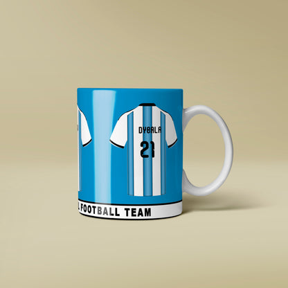 Mug with football team design on a beige background