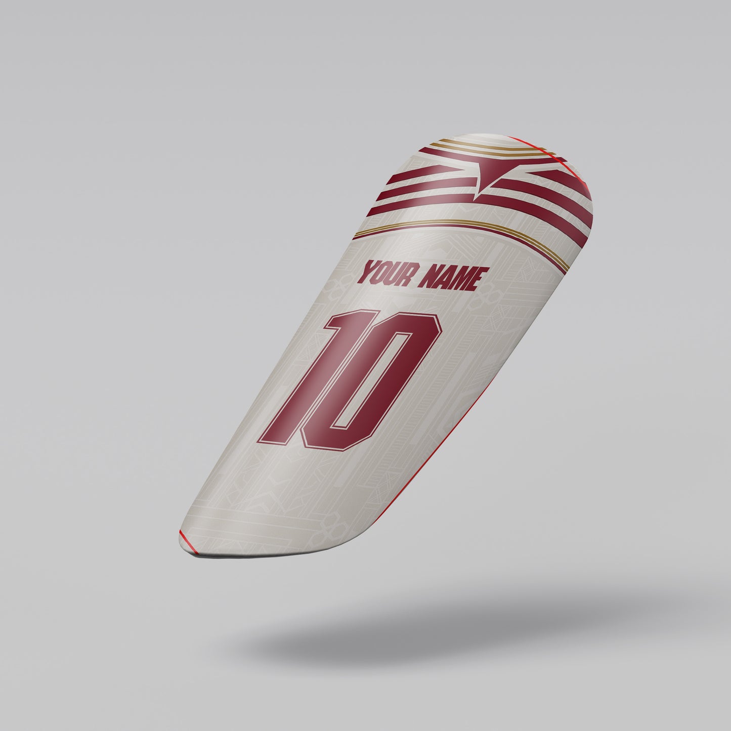 Soccer cleat with customizable text on a gray background