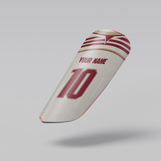 Soccer cleat with customizable text on a gray background