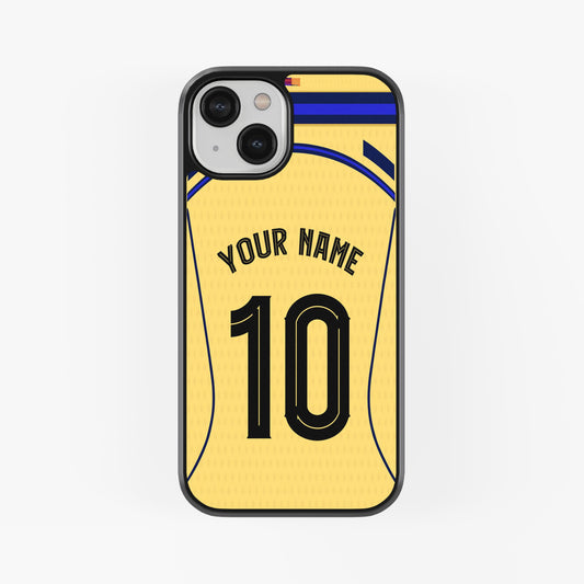 Phone case with customizable text on a white background