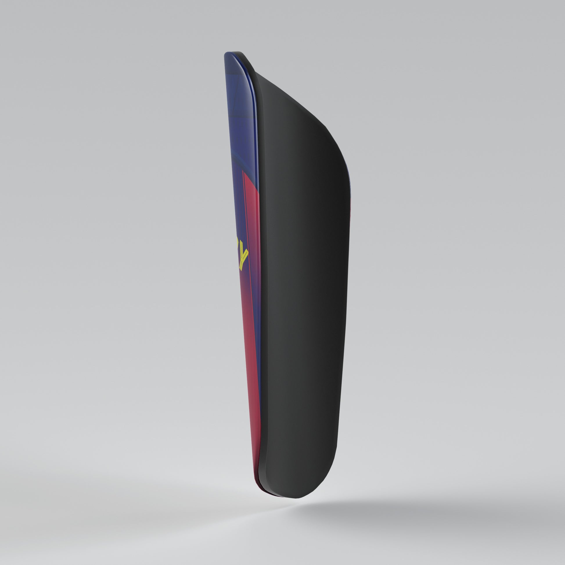 Black protective gear with colorful design on a gray background