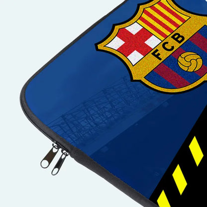 Blue pouch with FC Barcelona logo on a white background