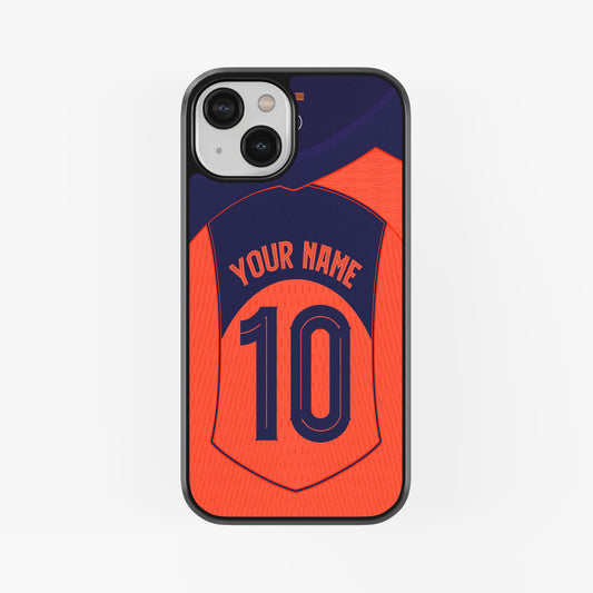 Phone case with customizable text on a white background