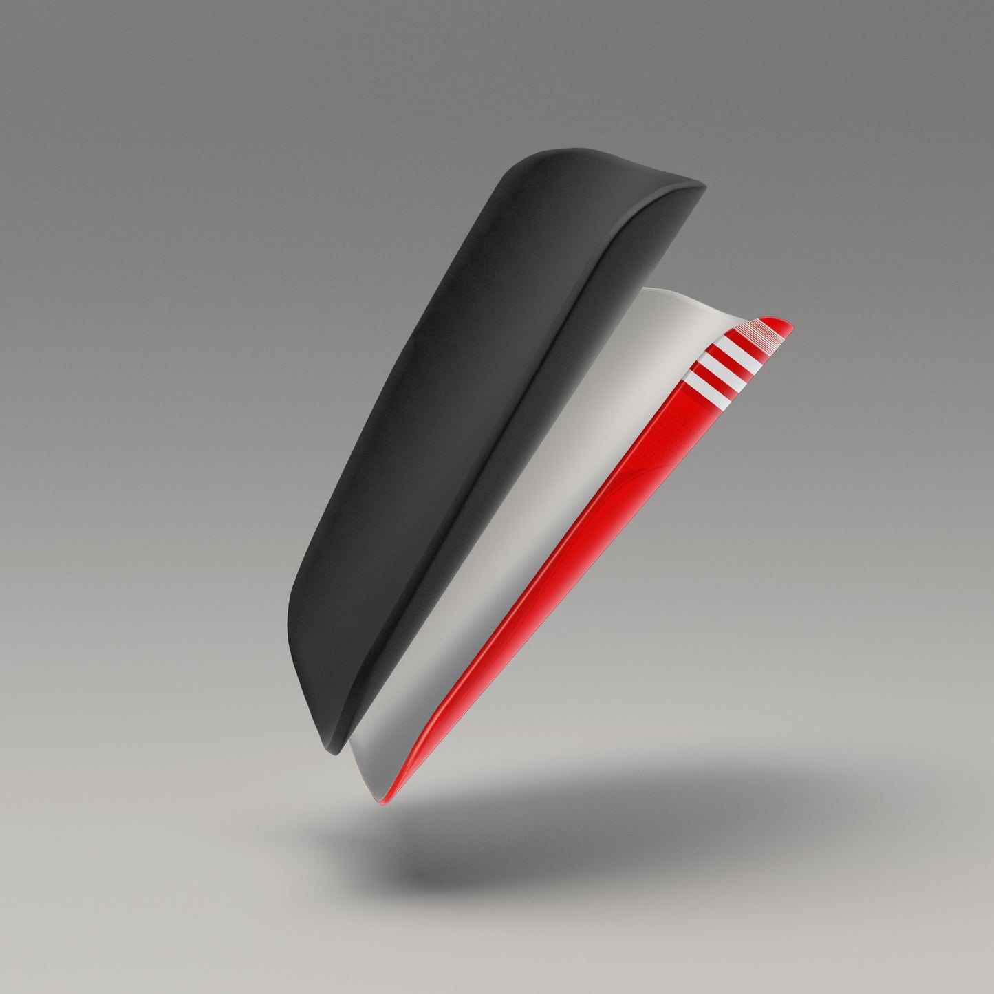 Car spoiler with black and red design on a gray background