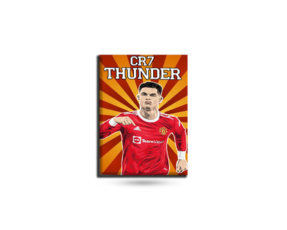 Fridge magnet with a soccer player in a red jersey on a white background