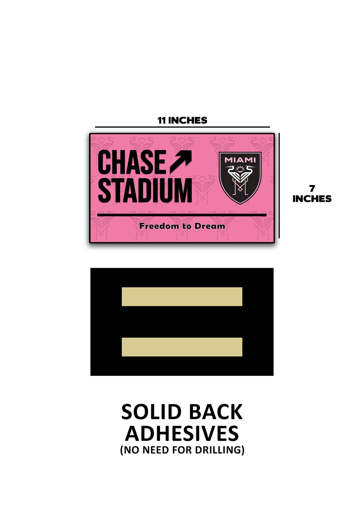 Sticker with dimensions and text on a white background