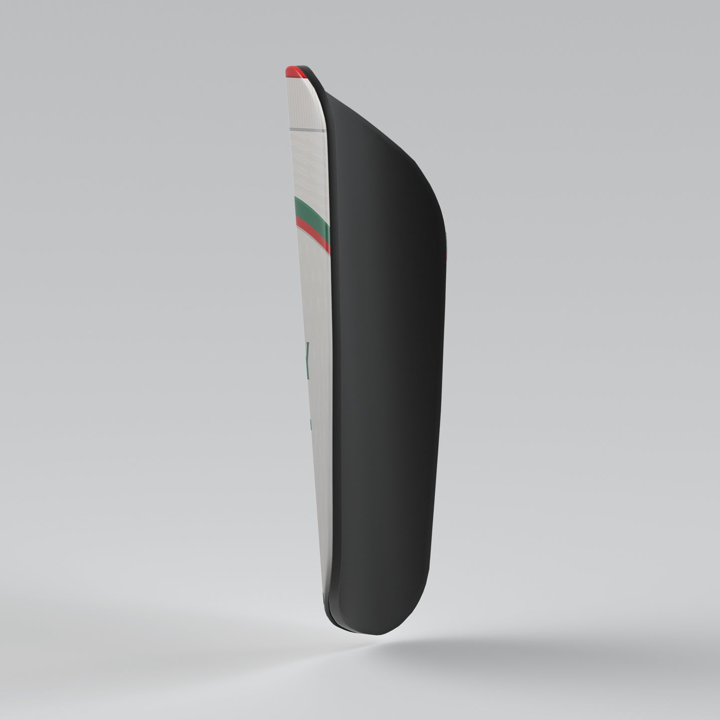 Black car spoiler with red and green stripes on a gray background