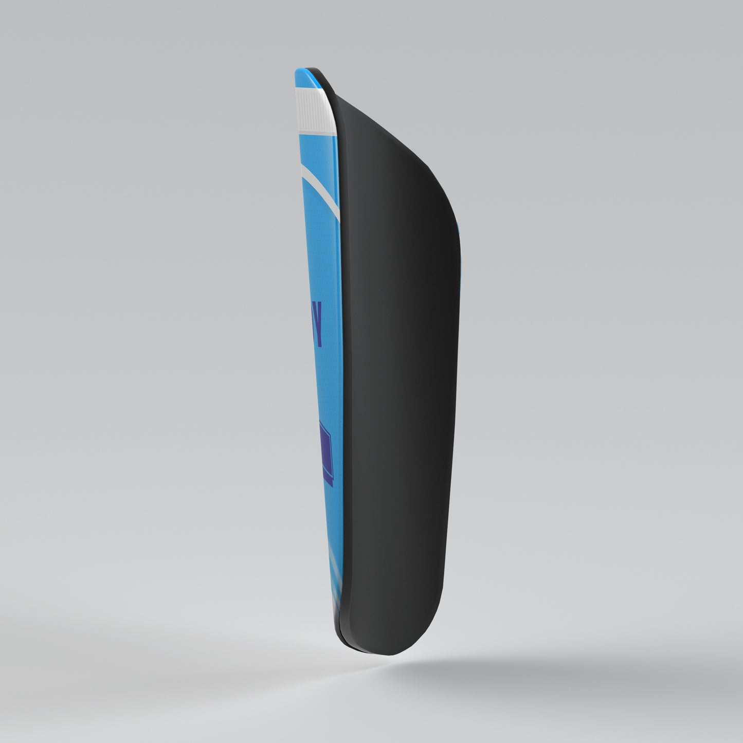 Black and blue protective gear on a gray background