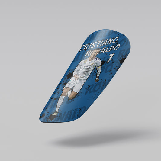 Skateboard deck with a soccer player design and 'Cristiano Ronaldo' text on a gray background