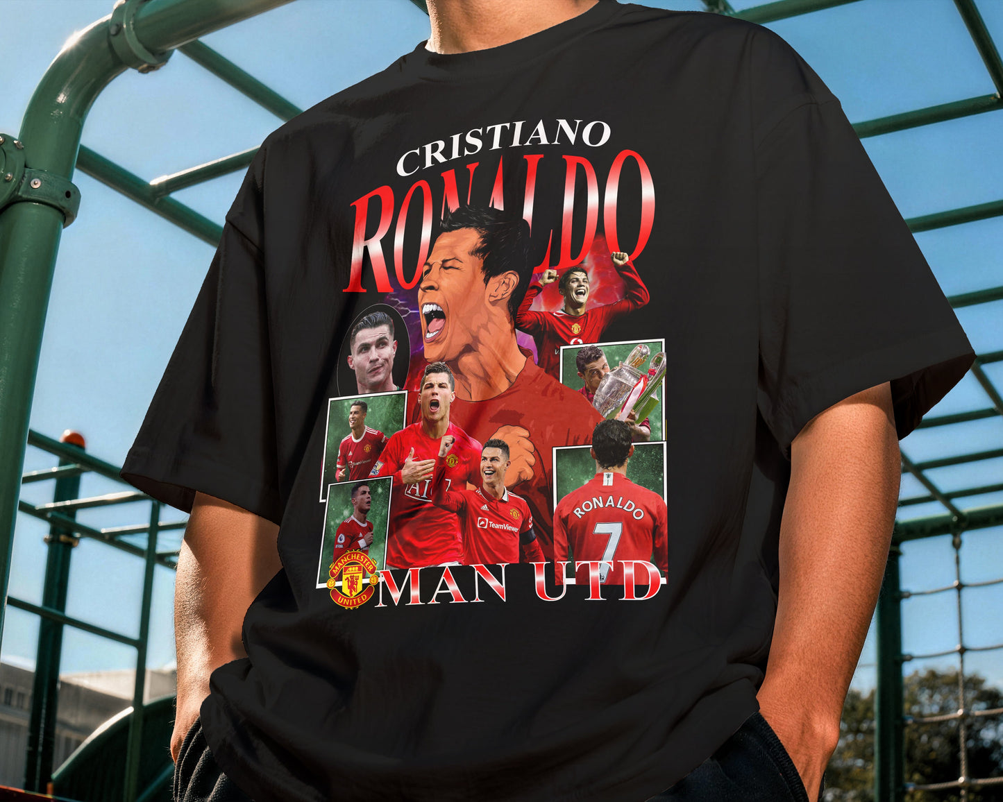 Flat lay Cristiano Ronaldo Manchester United legacy graphic t shirt