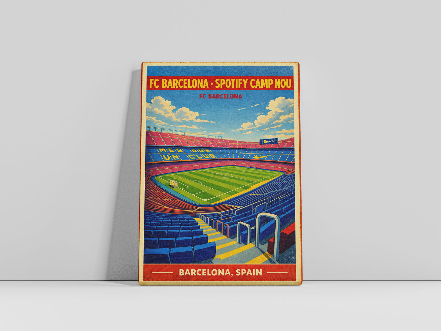 Poster of FC Barcelona's Camp Nou stadium on a gray background