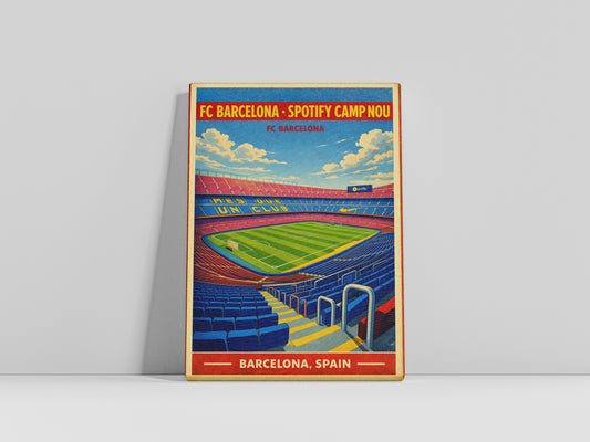 Poster of FC Barcelona's Camp Nou stadium on a gray background