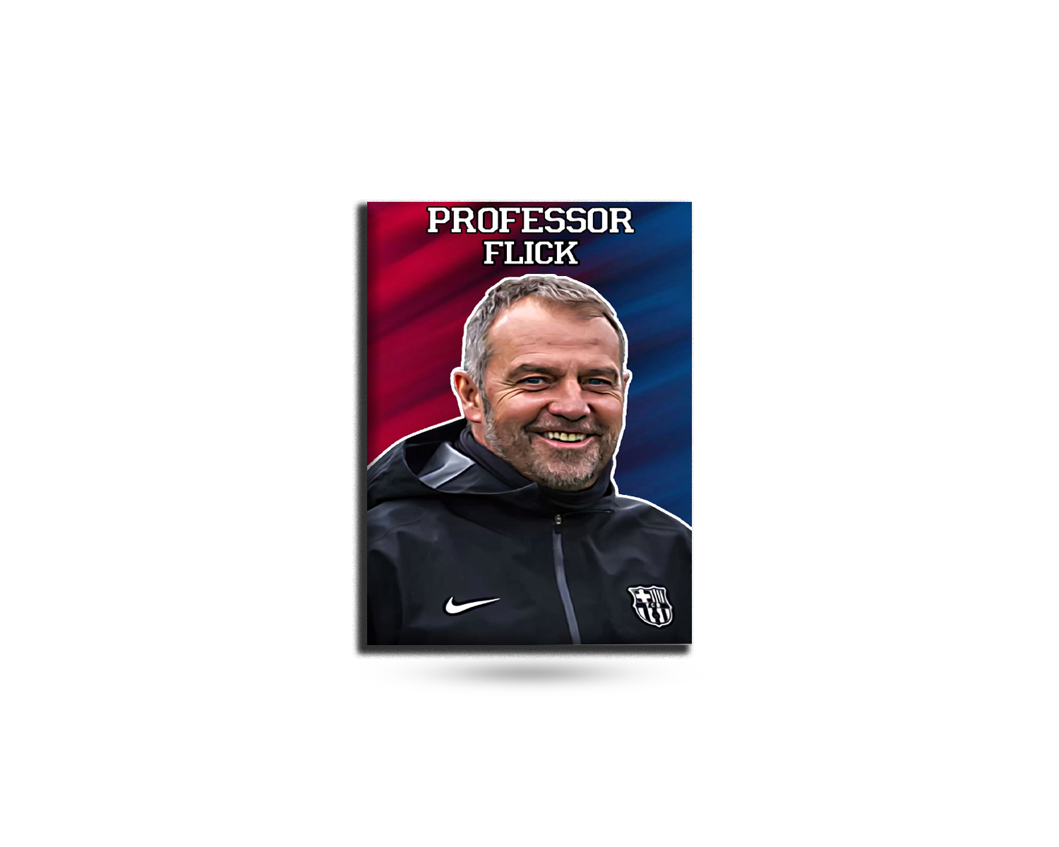 Poster of a man with 'Professor Flick' text on a red and blue background
