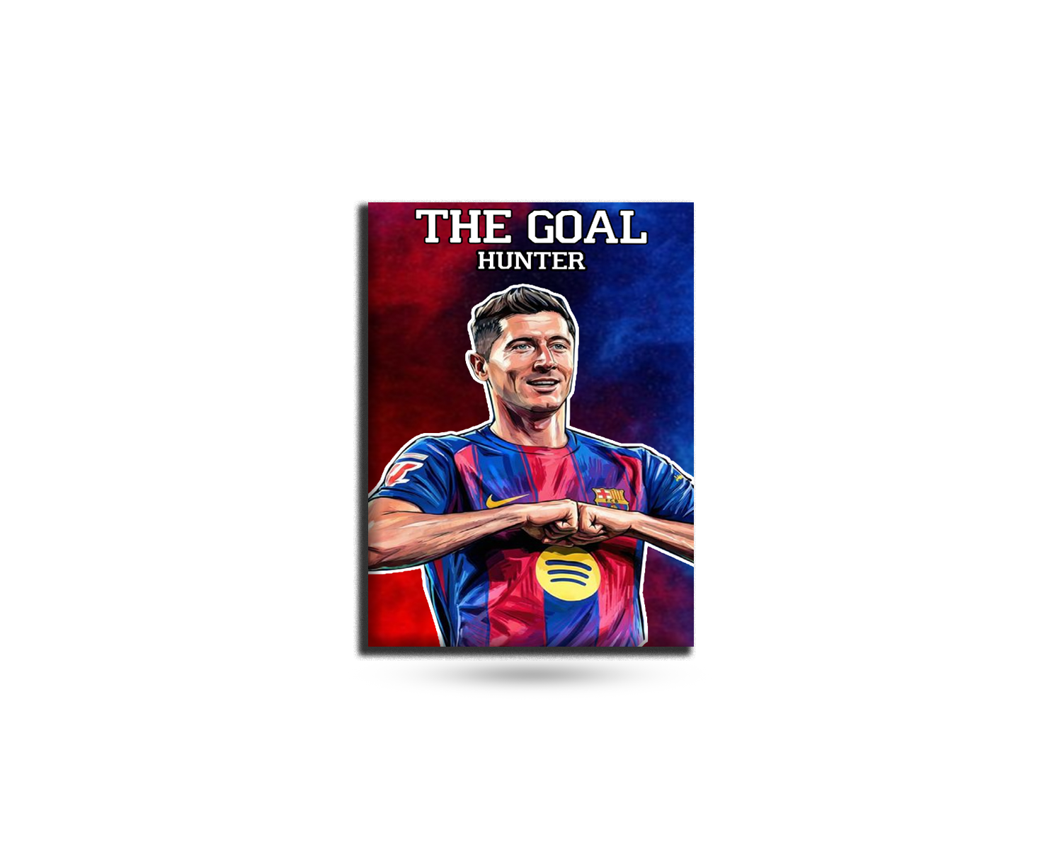 Fridge magnet with a soccer player and 'The Goal Hunter' text on a white background