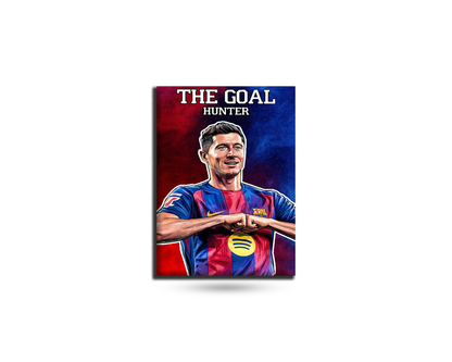 Fridge magnet with a soccer player and 'The Goal Hunter' text on a white background