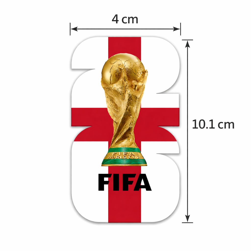 FIFA World Cup trophy on a white background with dimensions indicated.