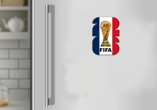 FIFA logo on a refrigerator in a kitchen setting