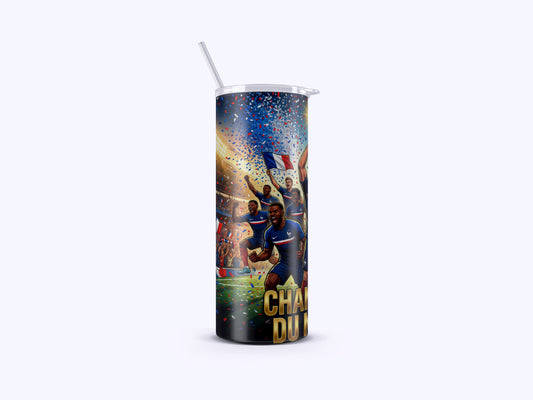 Tumbler with sports-themed design on a white background