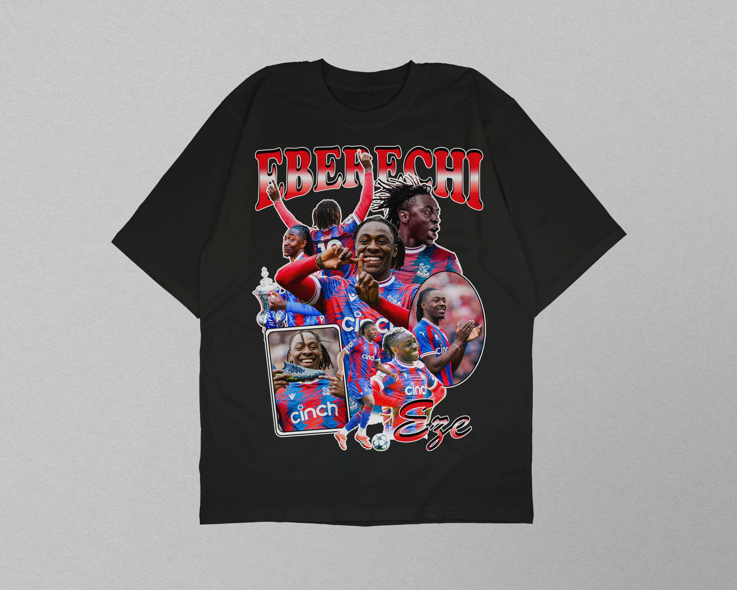 Black t-shirt with Arsenal player graphic and text on a gray background