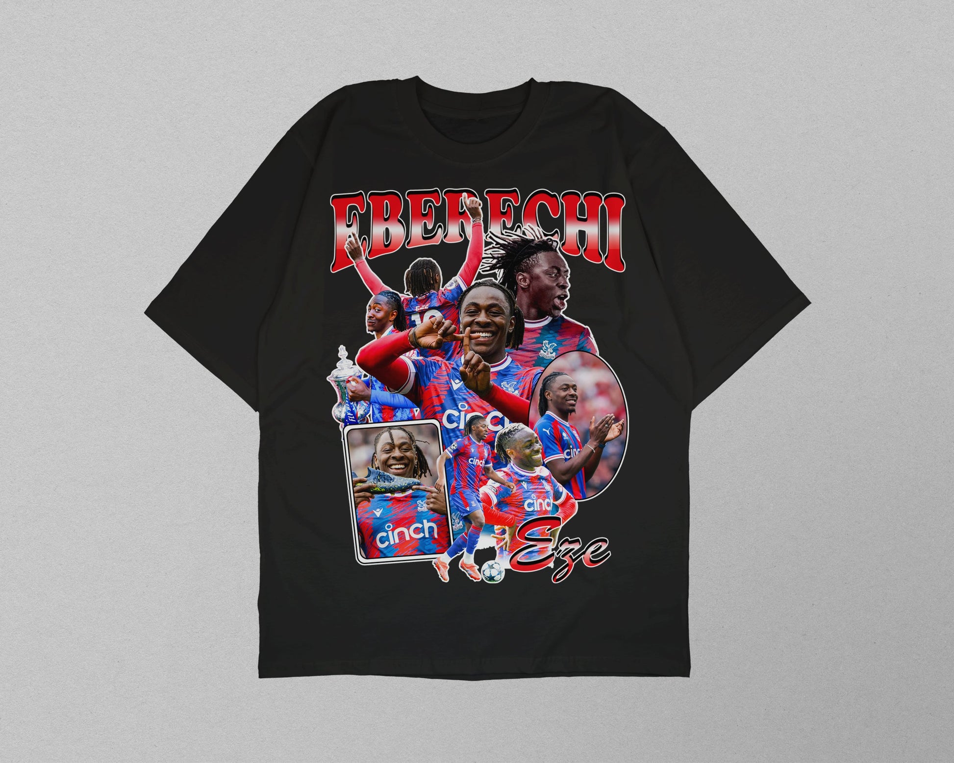 Black t-shirt with Arsenal player graphic and text on a gray background