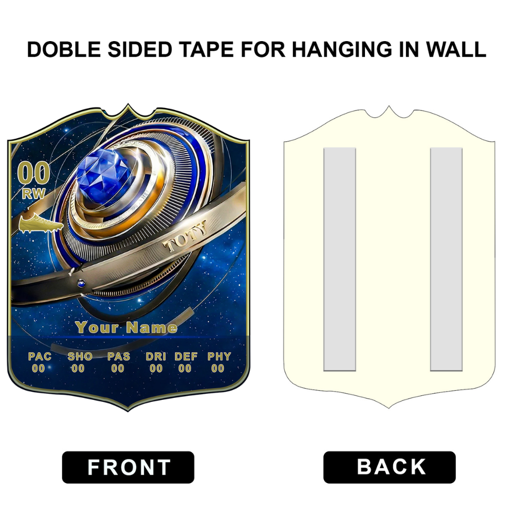 Card with space-themed design on front and double-sided tape on back