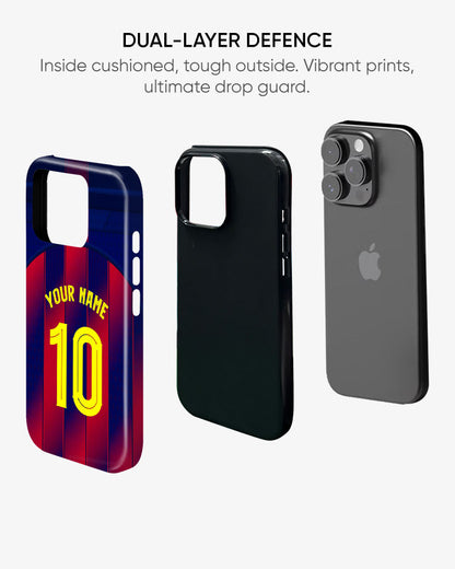 Phone case with colorful design, black case, and gray back on a white background