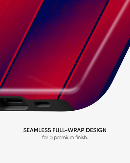 Phone case with seamless full-wrap design on a red background