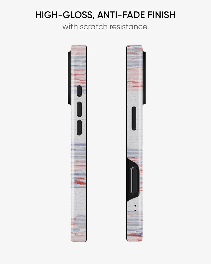 Phone case with high-gloss, anti-fade finish and scratch resistance on a white background