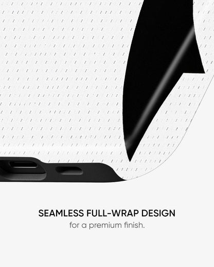 Black car wrap design on a white background with text 'Seamless Full-Wrap Design for a premium finish'.