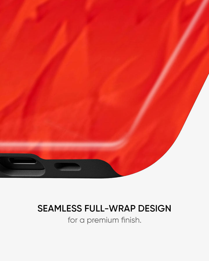 Red phone case with a seamless full-wrap design on a white background